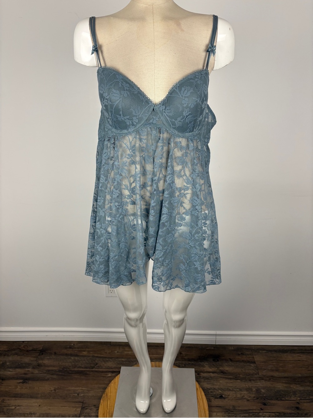 la Vie en Rose Mist Blue Lace Push-Up Babydoll Lingerie Chemise